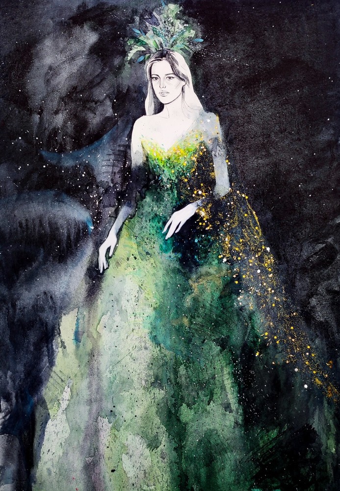 Original Watercolor Painting Fantasy Woman Painting Woman Fashion Wall Art