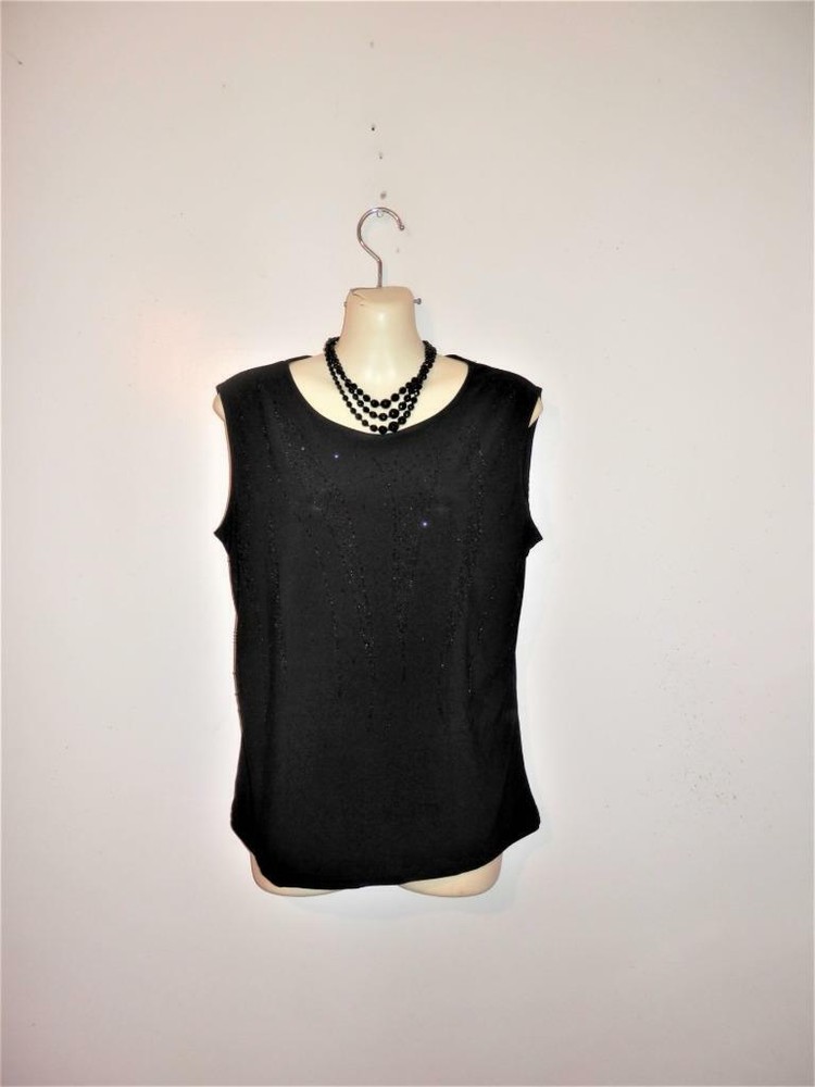 Bleeker & McDougal XL Womens Top Black Tank Stretch Knit Beaded USA H443
