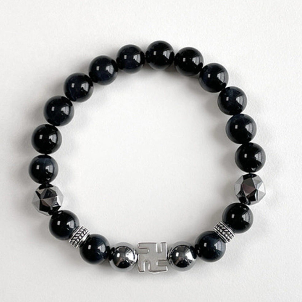 Solgray Black Onyx Buddhist Prayer Bead Handmade Men’s Bracelet 19cm 7.5′