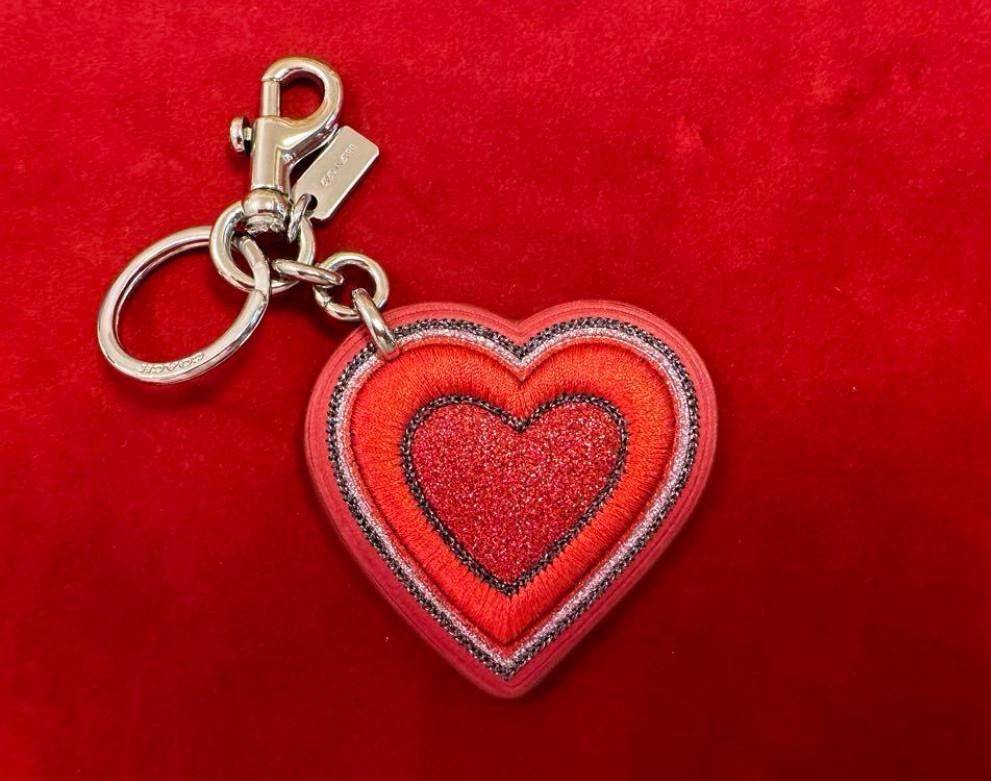 Coach Red Glitter Heart Charm Keychain with Embroidery - Unused Mint Condition  