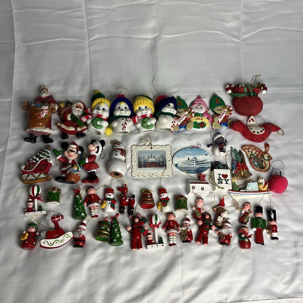 Lot Of 50 Vintage Wood Christmas Ornaments Hand painted, Ceramic, Hand Made, etc