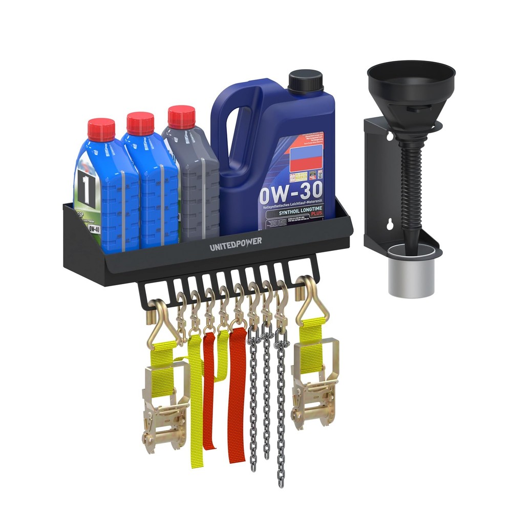 6 Quart Motor Oil Storage Rack with Funnel and Mountable Shelf