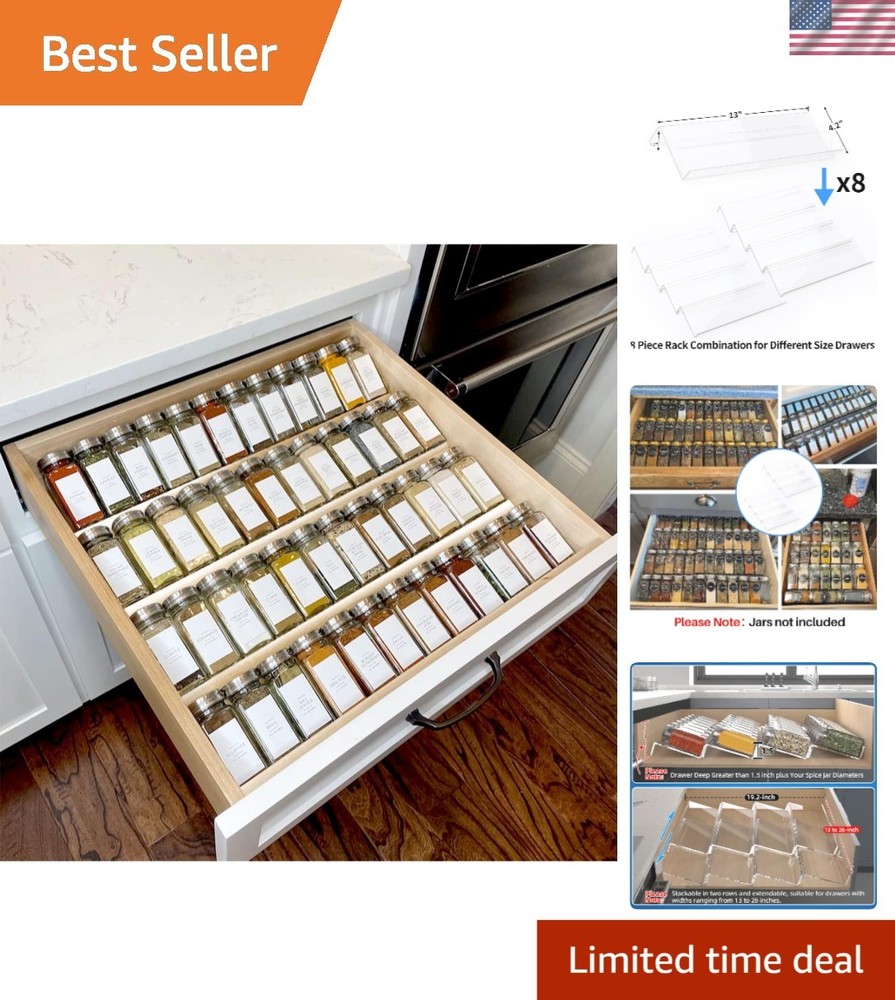 4-Tier Expandable Acrylic Spice Rack Organizer for 13-26 Inch Drawers 8-Pack