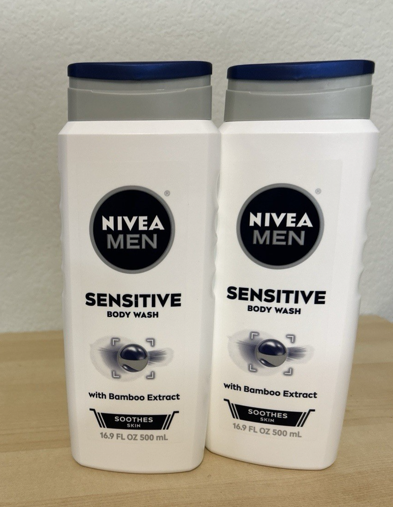 NIVEA Men Sensitive Body Wash with Bamboo Extract Soothes Skin 16.9 oz 2-Pack