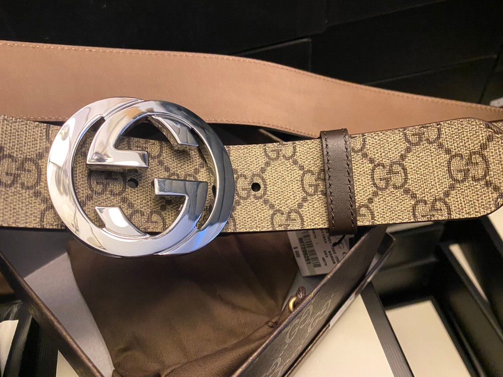 Gucci GG Mono Brown Belt with Silver Buckle Size 100/40 Authentic GUCCl