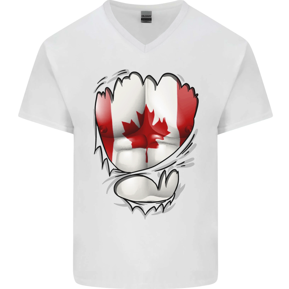 Gym Canadian Maple Leaf Flag Muscles Canada Mens V-Neck Cotton T-Shirt
