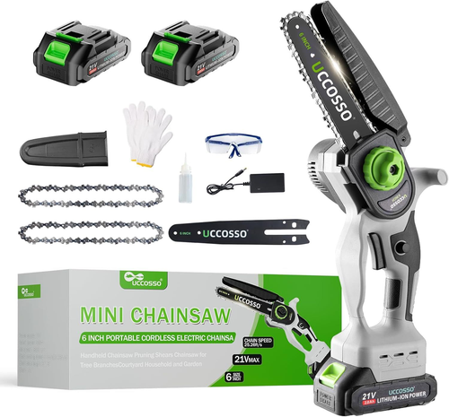 6Inch Mini Chainsaw Cordless - Electric ‎6inch, Gray-2*2.0ah Battery