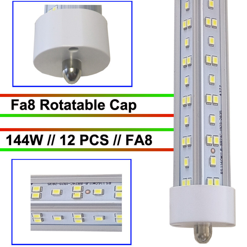 8FT T8 LED Tube Light Bulbs FA8 Single Pin 144W 8FOOT LED Shop Lights 12 Pack
