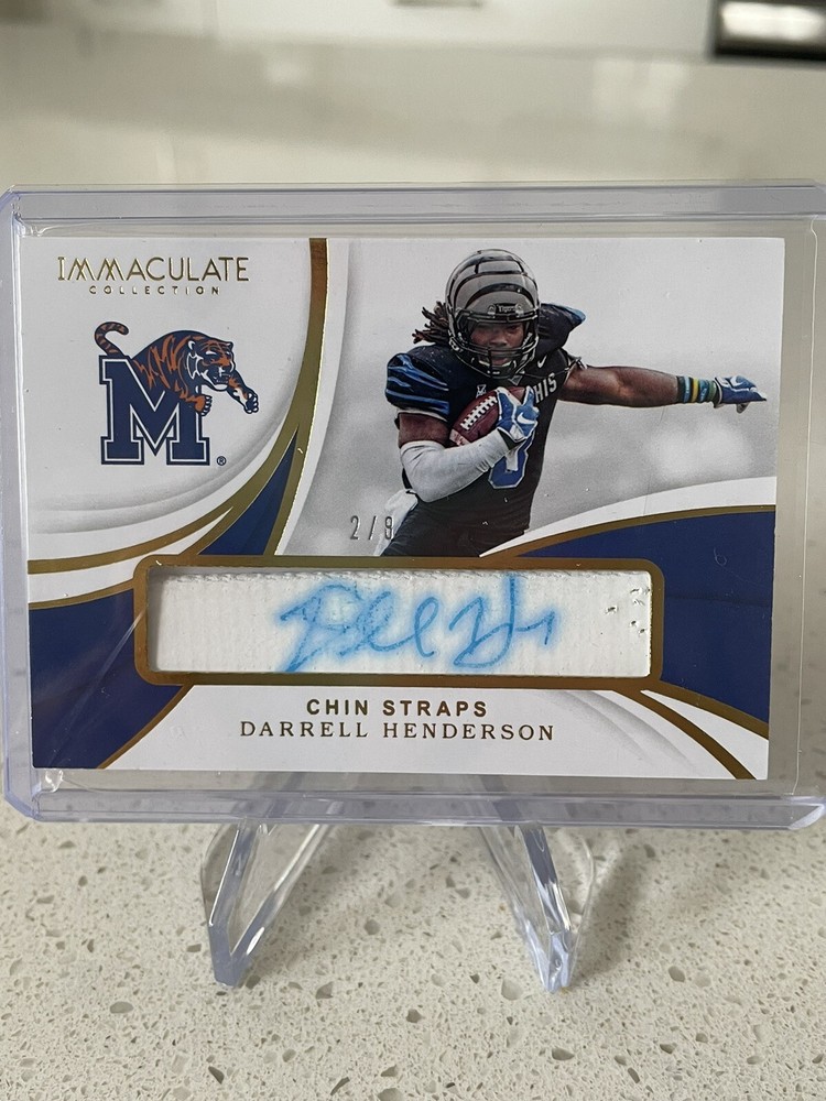 Darrell Henderson 2019 Immaculate Collegiate Chin Straps Relic Auto 2/8 Rare
