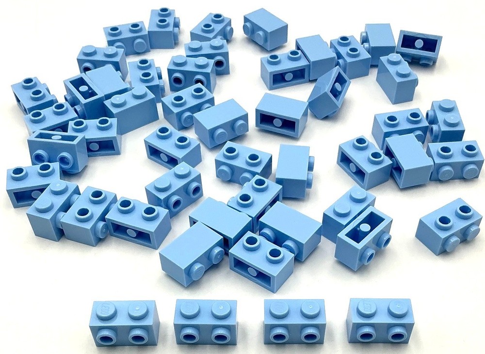 Lego 100 New Bright Light Blue Bricks Modified 1 x 2 Studs on 1 Side Parts