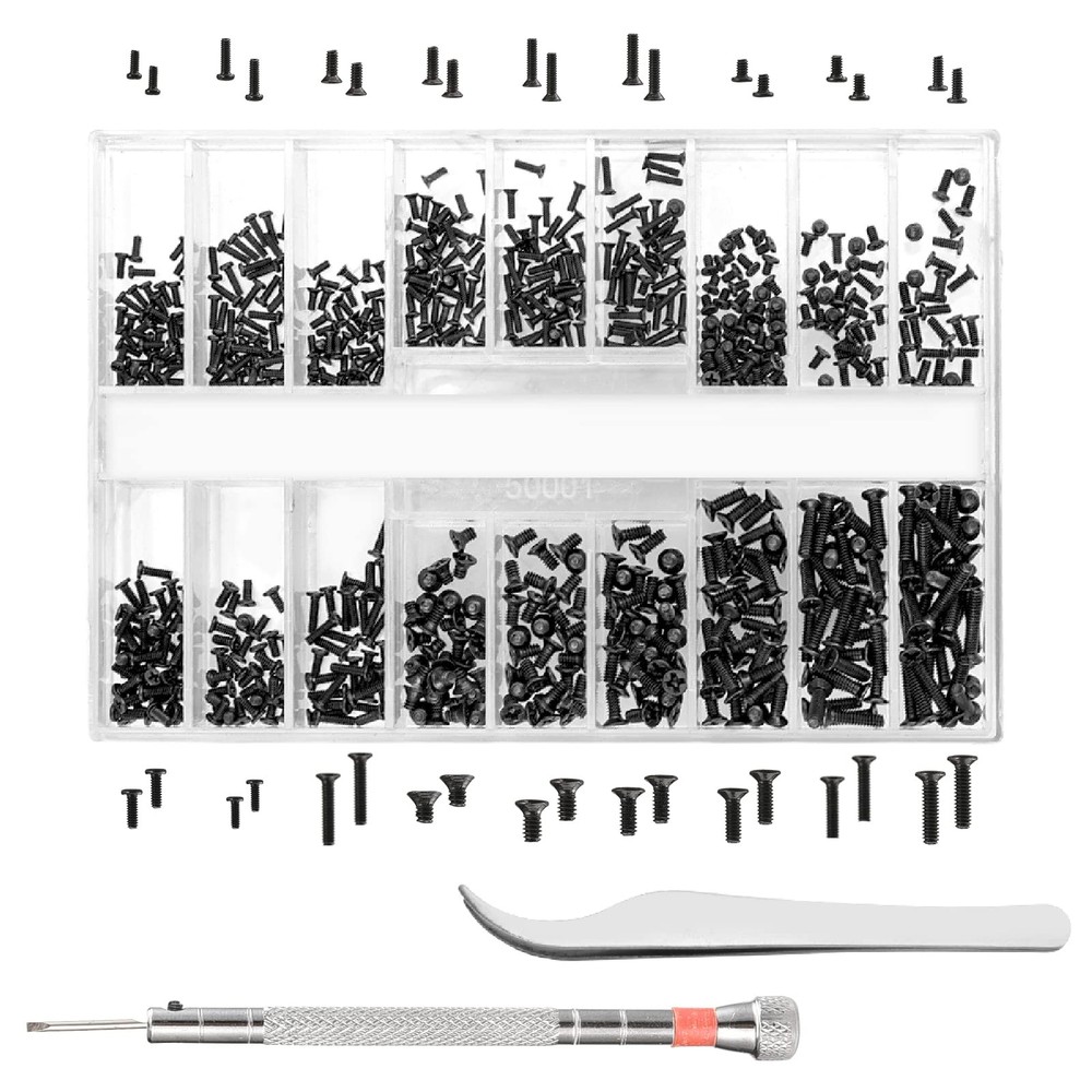 630 Pcs Tiny Micro Repair Screw Kit Eyeglass Sunglass Small, Black