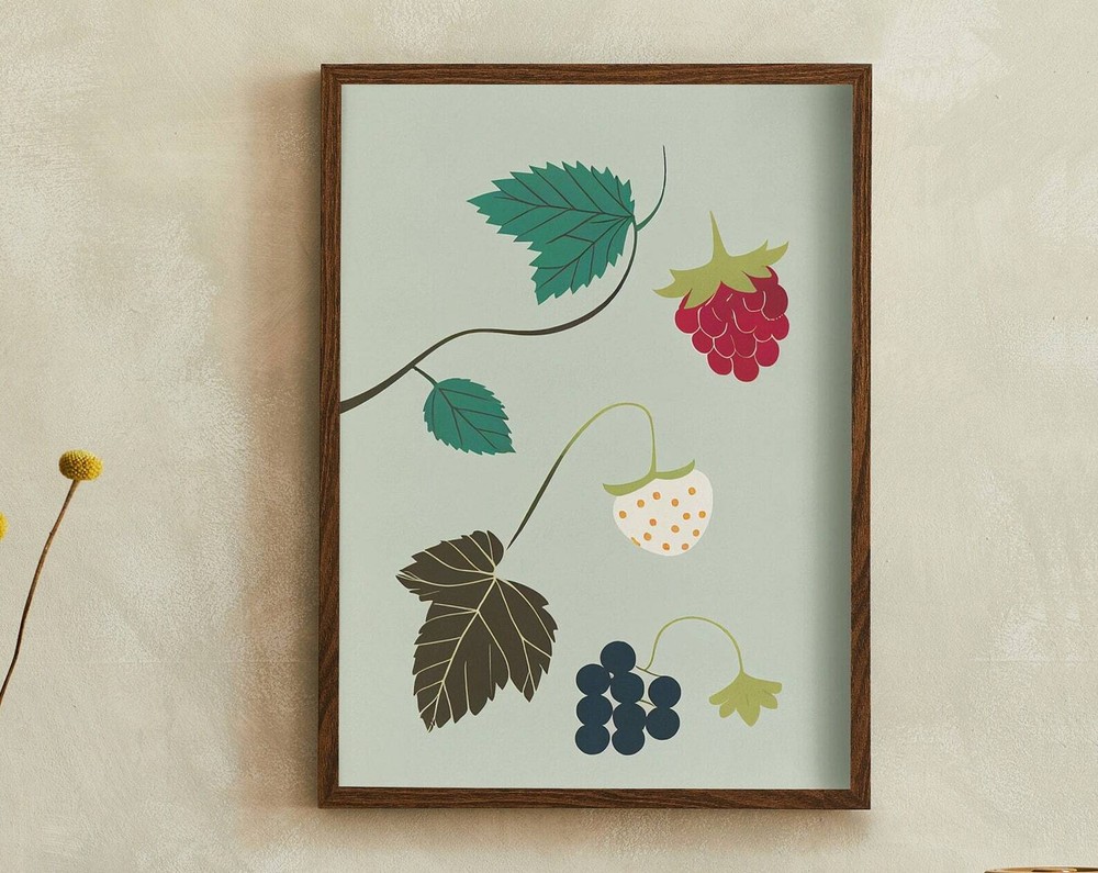 Retro Minimalist Multiple Berries Painting Artwork Print At Home Wall Art Wall