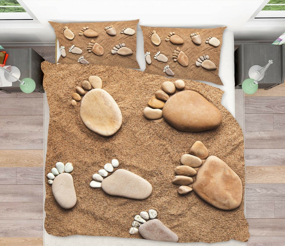 3D Beach Footprints ZHUA780 Bed Pillowcases Quilt Duvet Cover Set Queen King Amy