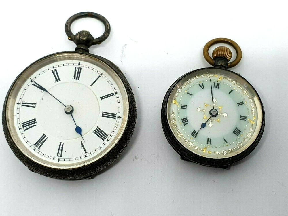 Antique pocket watches silver cased cylinder and key winding mid & ladies sized