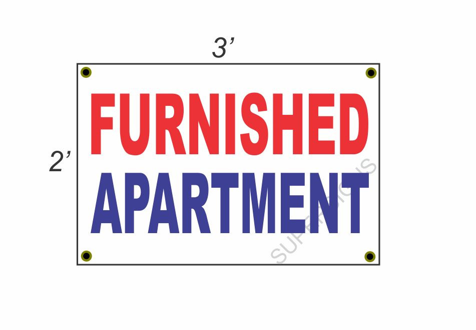 2x3 Red White & Blue Banner Sign for Furnished Apartments New Discount Size and Price Available Now