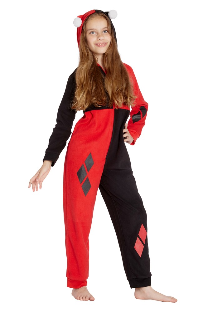 DC Comics Girls' Harley Quinn Costume One Piece Union Suit Pajama Outfit
