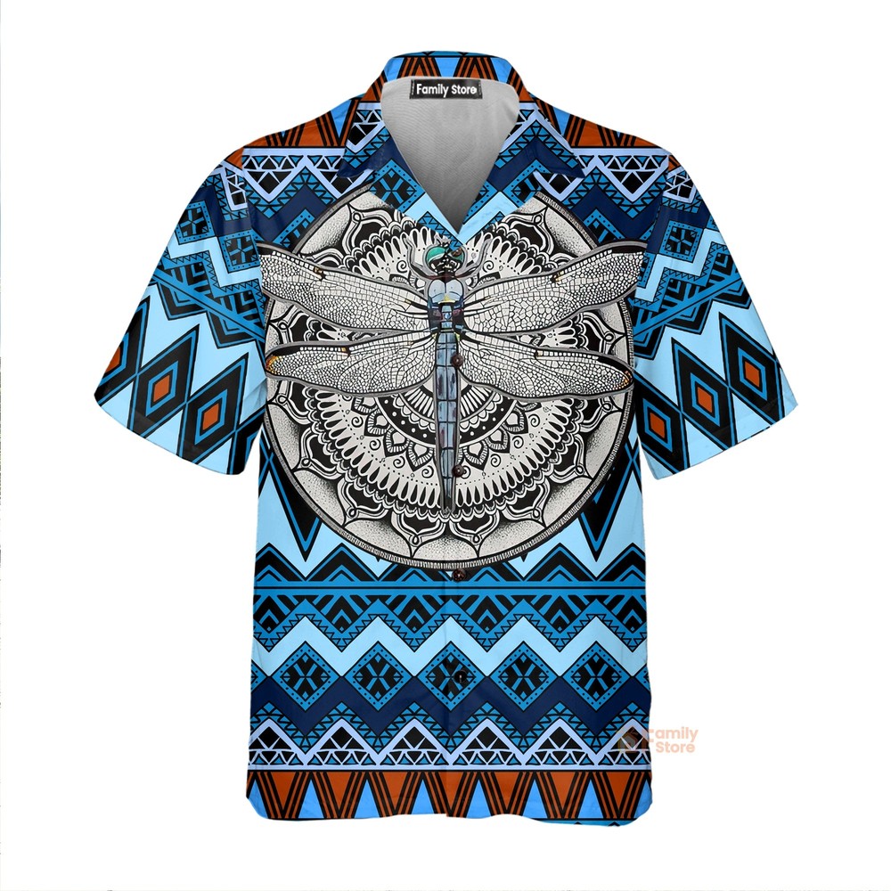 Native American Dragonfly Blue Aloha Hawaiian Shirts For Men Women