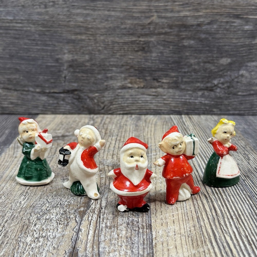 Vintage Japan Christmas Miniature Figurines Set of 5 Ceramic Ornament Lot Santa
