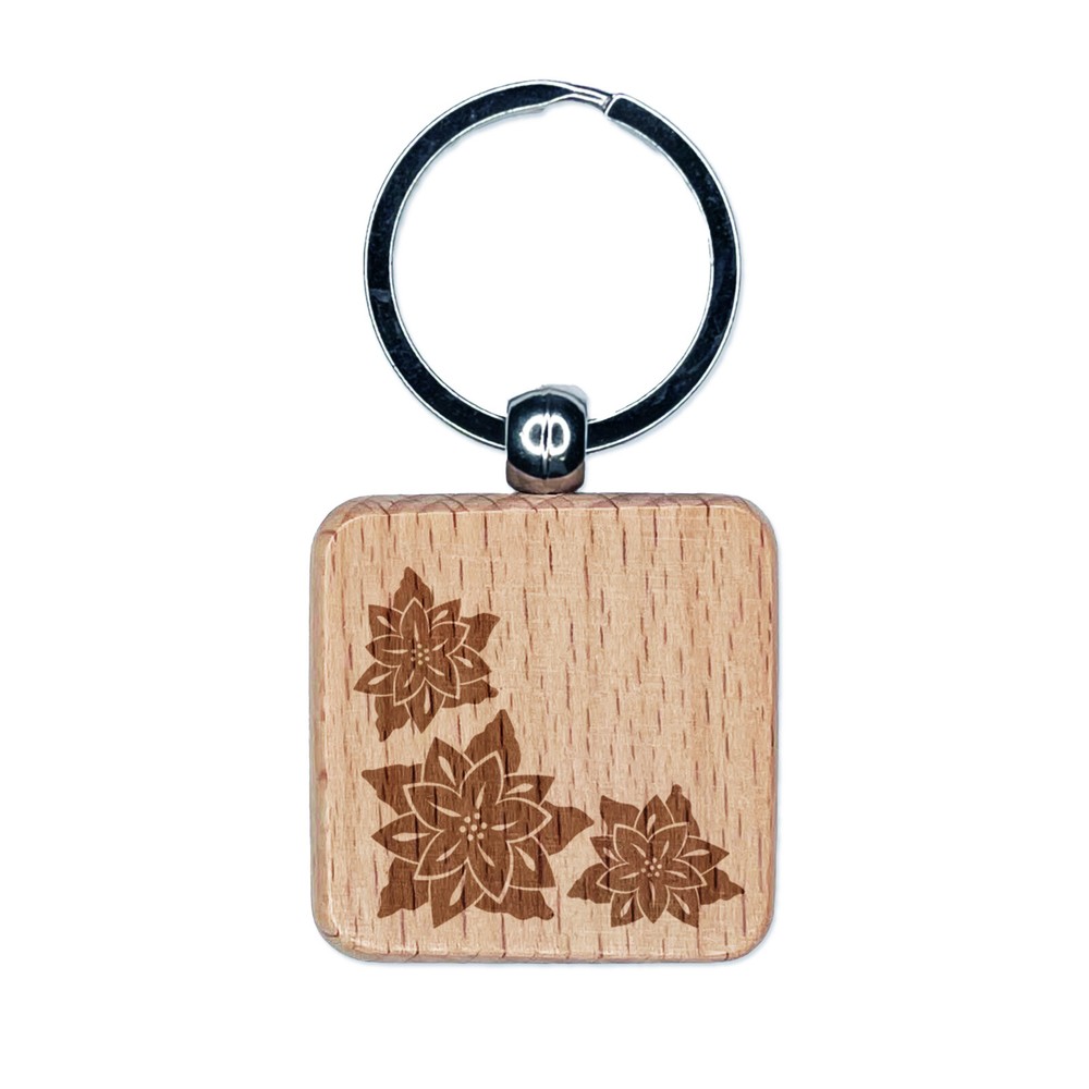 Personalized Poinsettia Engraved Wooden Keychain Charm Gift  