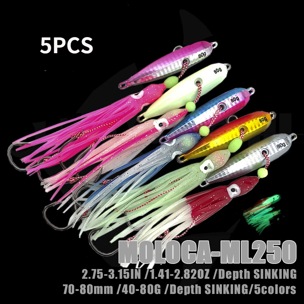 5PCS Glow-In-The-Dark Inchiku Jig Lure 40-80g for Bass Fishing