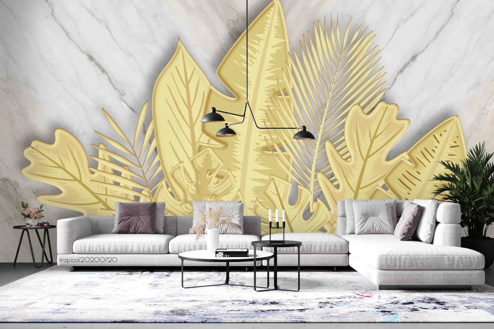 3D Gold Leaves Marble Texture Wall Murals Wallpaper Murals Wall Sticker