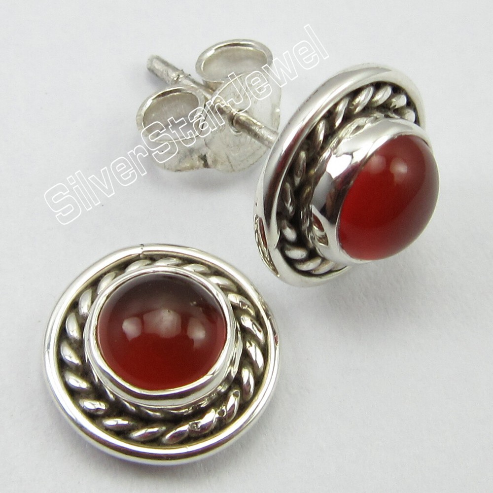 Limited Time Discount 925 Sterling Silver Carnelian Stud Earrings 1.8 Ct Gift Idea-image