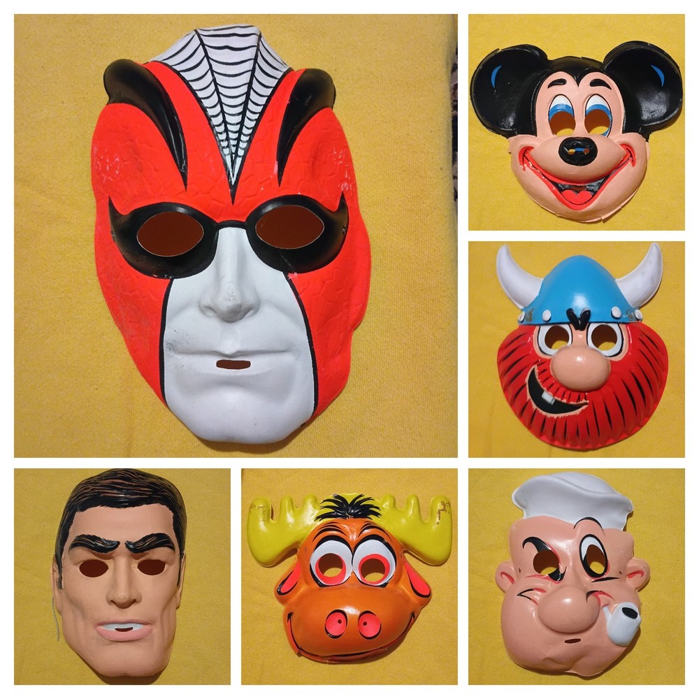 Vintage Ben Cooper Halloween Mask Lot - Mickey Mouse, Popeye, Hagar - 6 Pieces