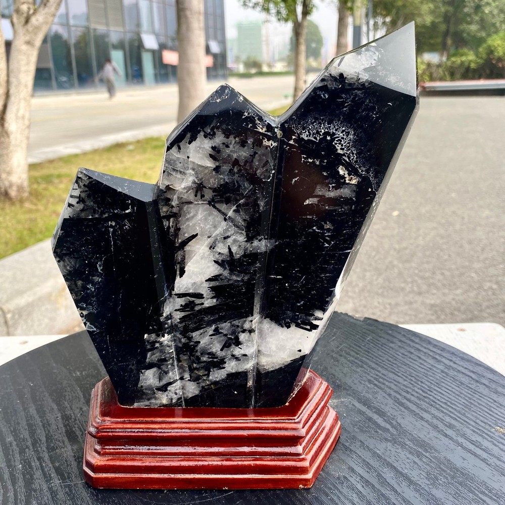 6.4LB Natural black tourmaline, quartz, pointed stele, crystal wand, point energ