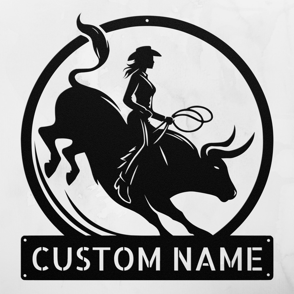 Personalized Woman Bull Rider Metal Sign Custom Art Decor Gift for Rodeo Fans
