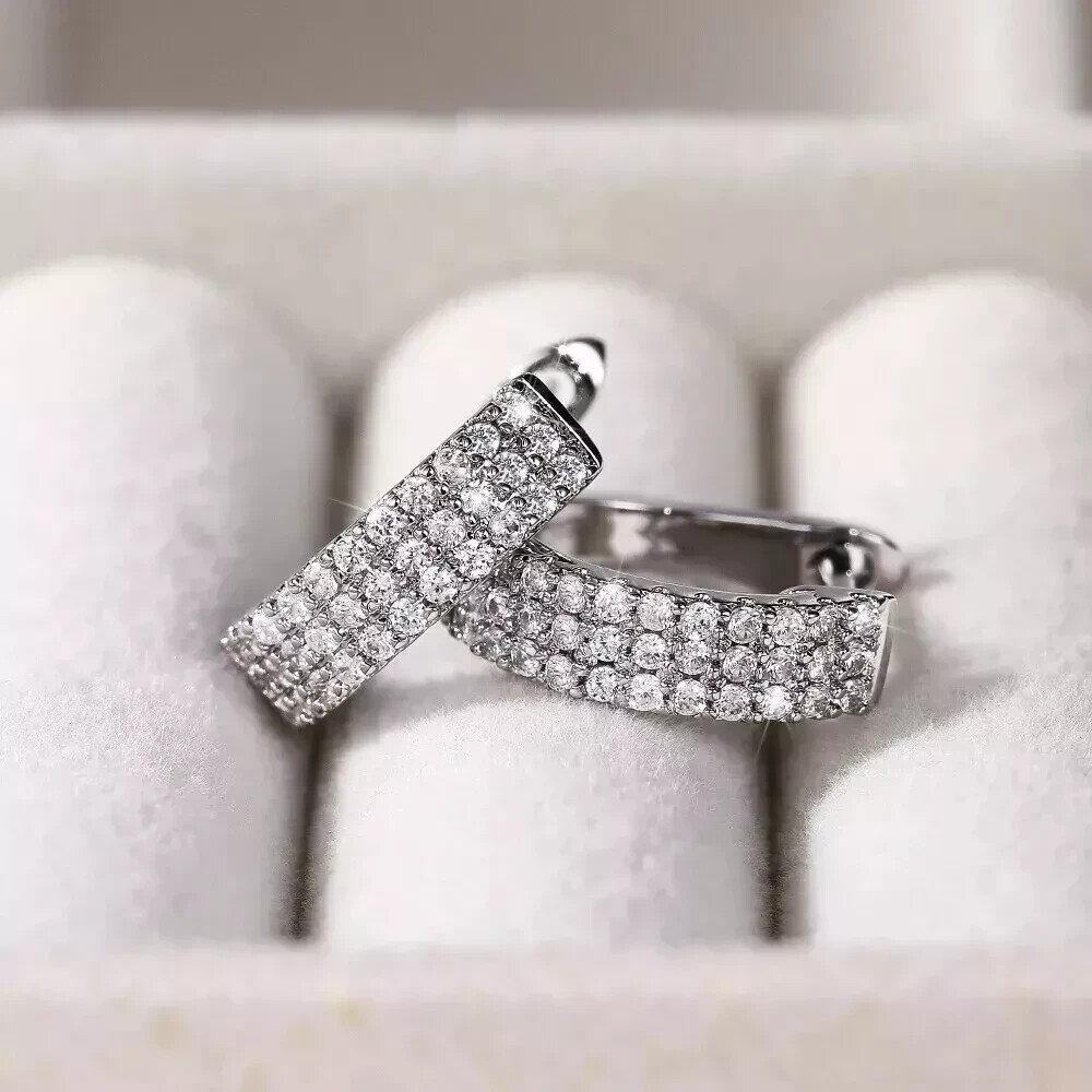 2.00 Ct Round Cut Moissanite Huggie Hoop Womens Earrings 14k White Gold Plated