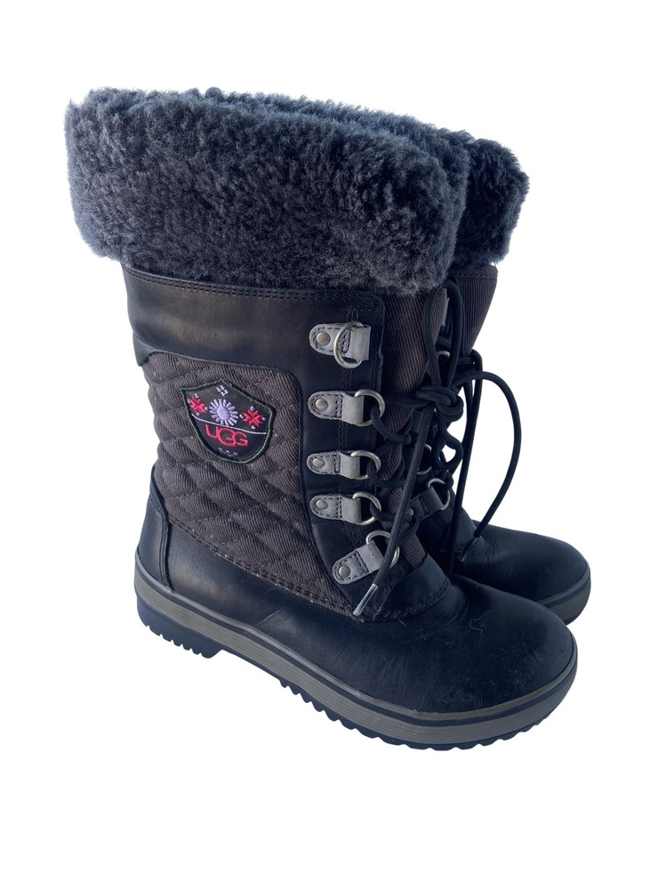 UGG Womens Black Quilted Leather Winter Snow Boots Size 7