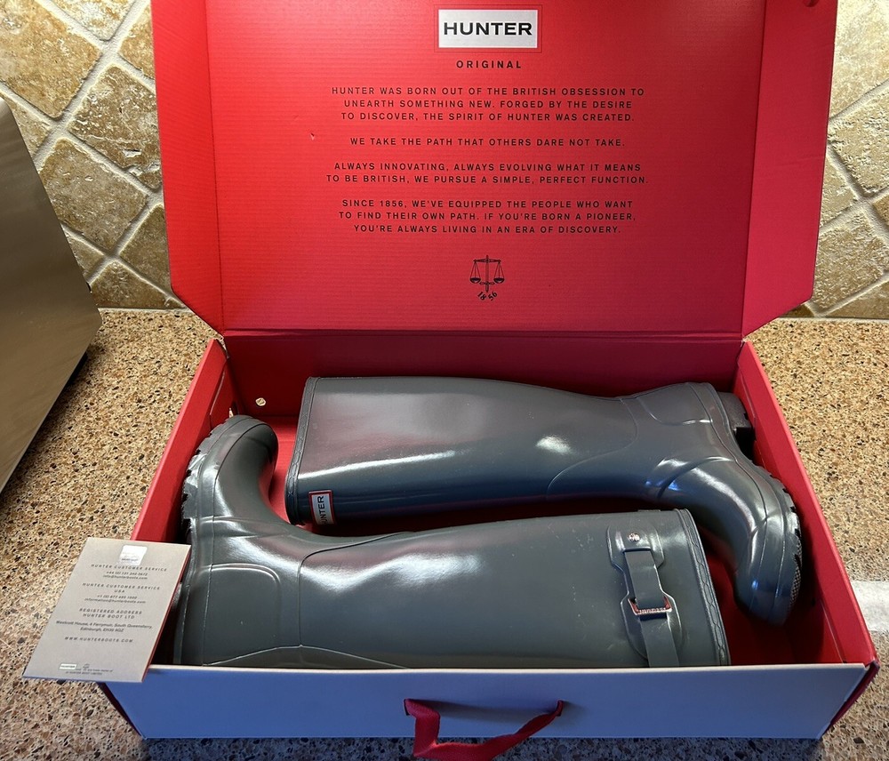 Women's Hunter Original Feather Grey Gloss Wellies Boots UK5 US7