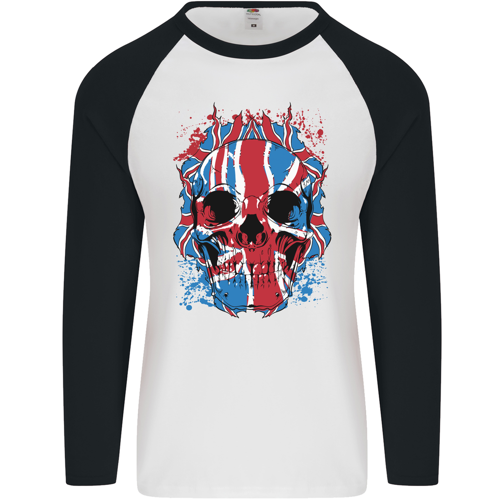 Union Jack Flag Skull Gym MMA Biker Mens L/S Baseball T-Shirt