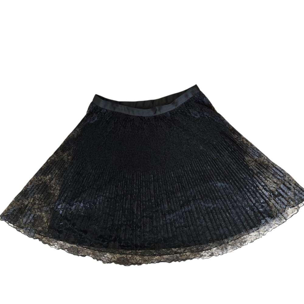 Black Lace Goth Skirt Y2K Style Witchy Ideology Knee Length Pleated Women 8