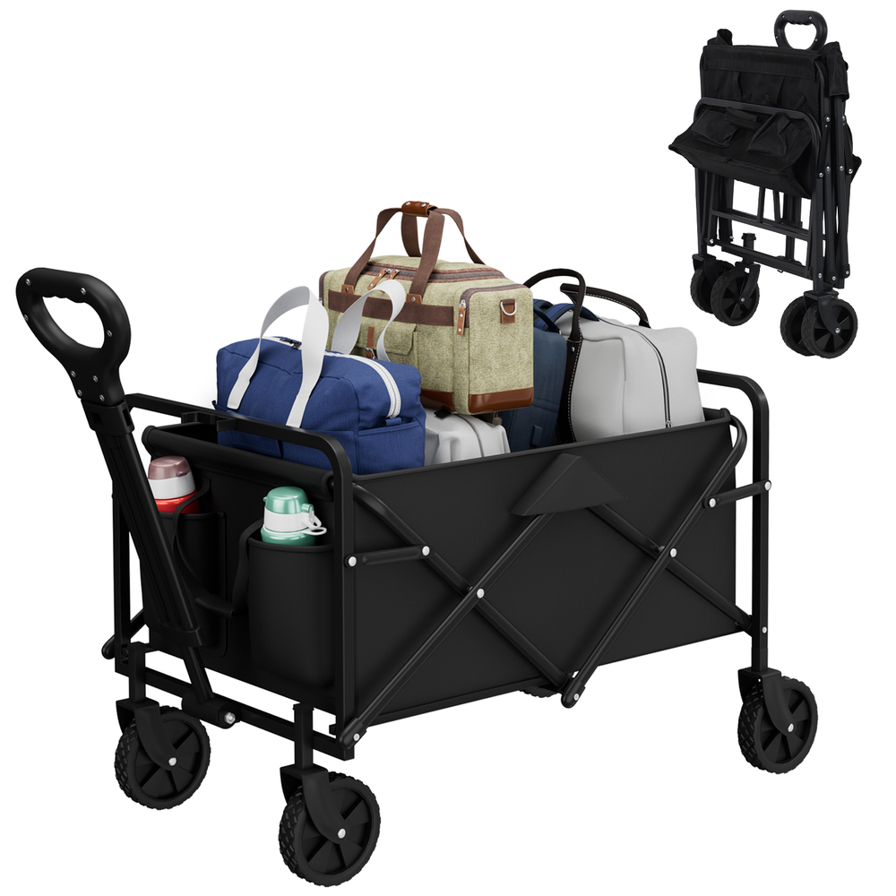 Collapsible Folding Wagon, Beach Wagon Cart Heavy Duty Utility Grocery Wagon