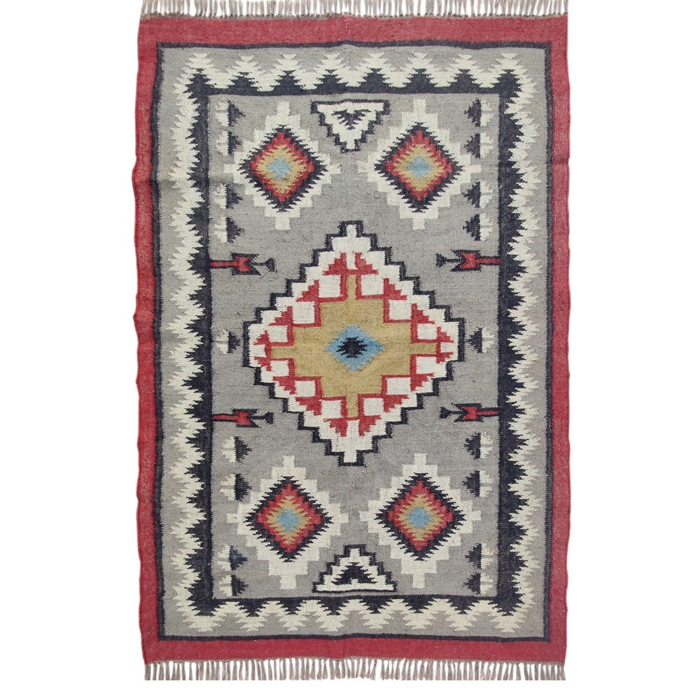 Sustainable Handmade Wool Jute Kilim Rug Carpet 4x6 ft Area Accent Piece