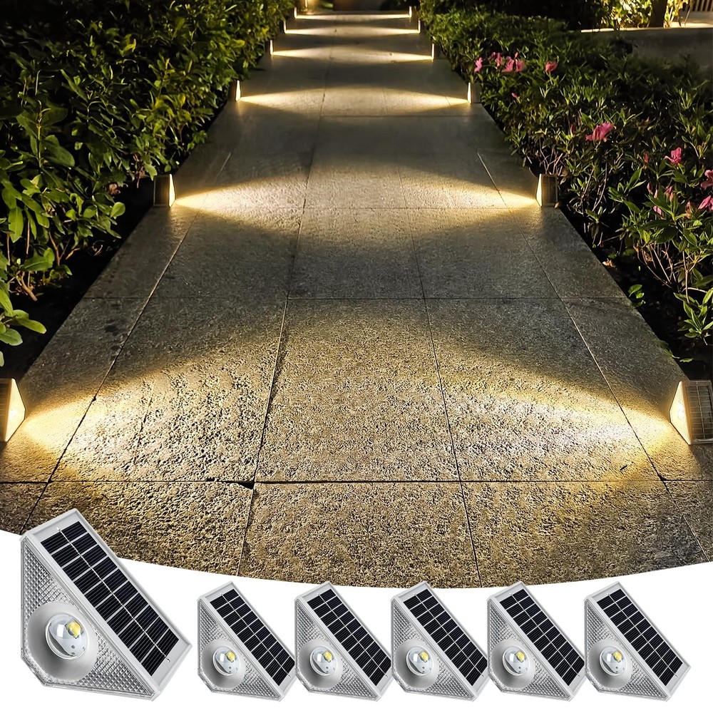 6 Pack Solar Step Lights for Outdoor Stairs Waterproof LED Pathway Lighting