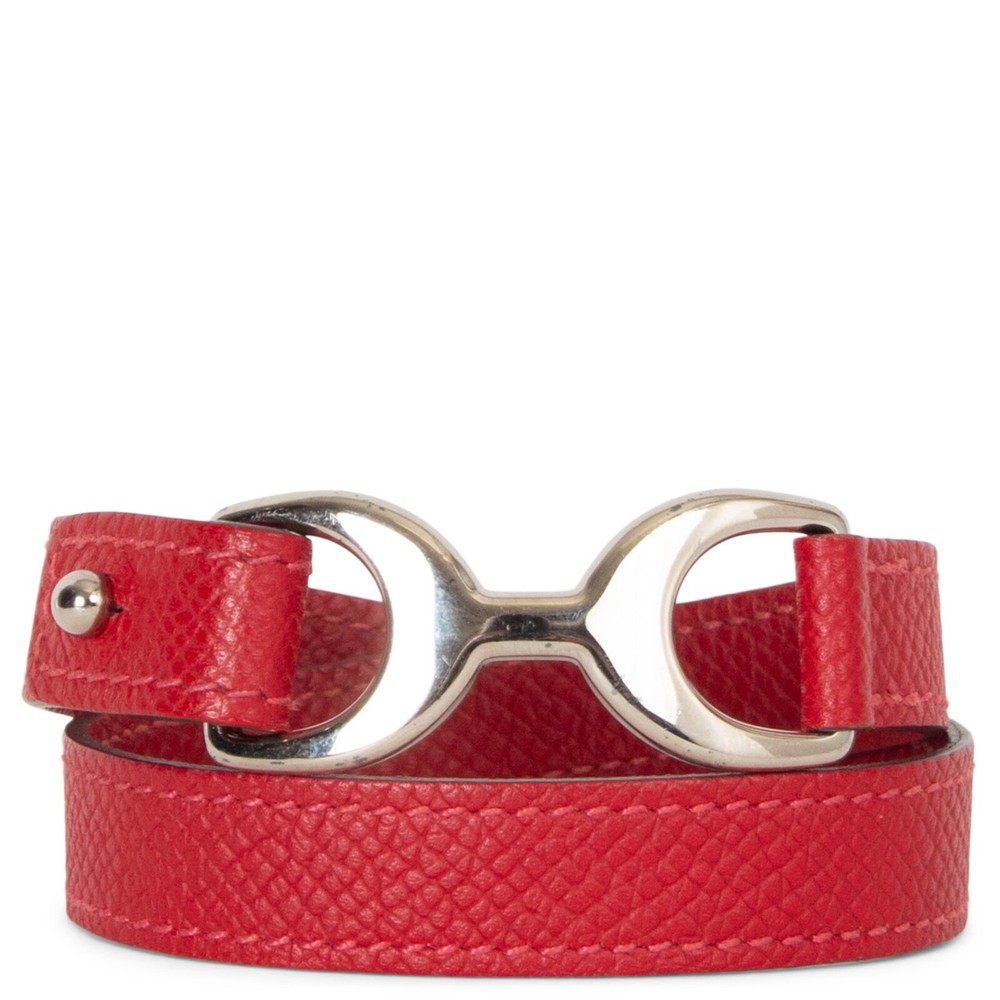 71237 auth HERMES Rouge Casque red Epsom leather PAVANE DOUBLE TOUR Bracelet