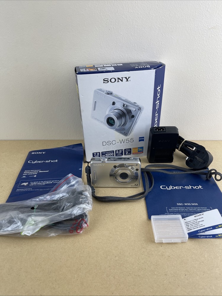 Sony Cybershot DSC-W55 7.2MP Digital Camera Silver Tested with Box