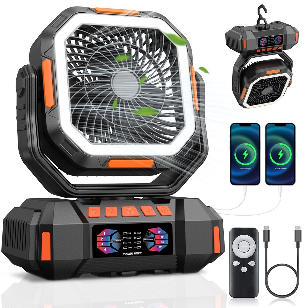 40000mAh Camping Fan Rechargeable Battery Powered Portable Fan with LED Light