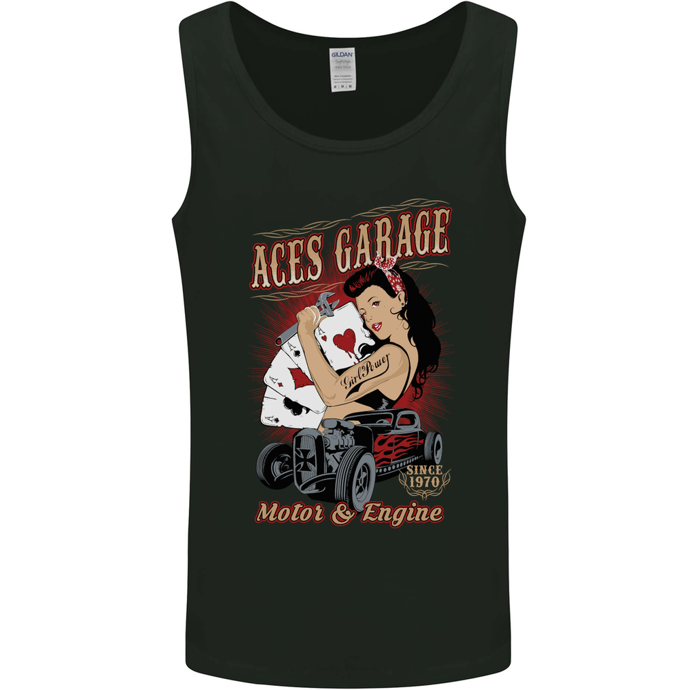 Aces Garage Hotrod Hot Rod Dragster Car Mens Vest Tank Top