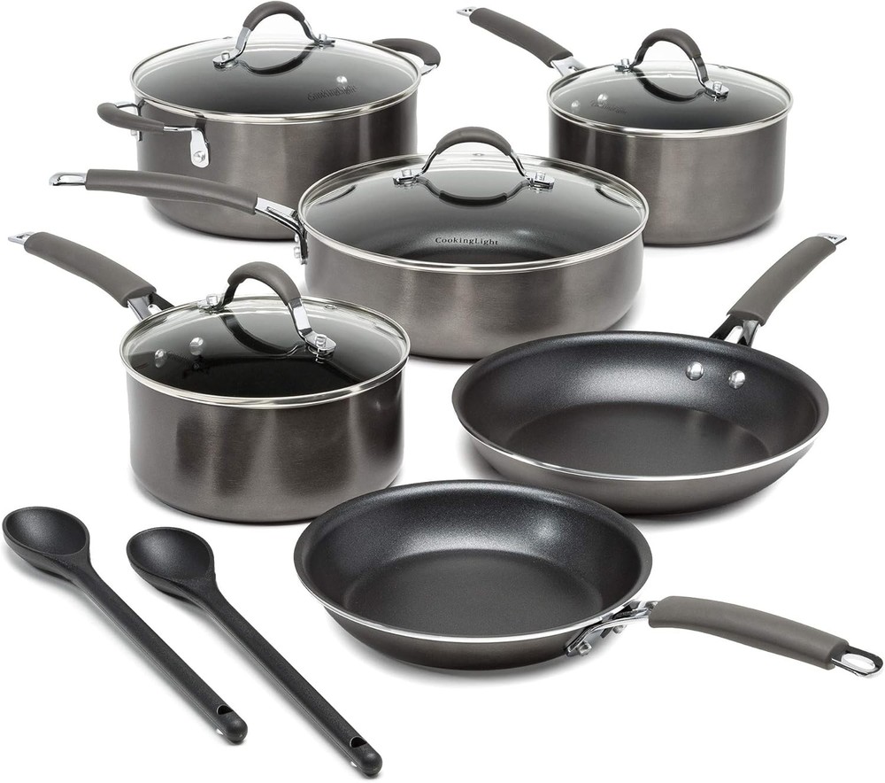 Nonstick Ceramic Cookware Set with Stay Cool Silicone Handles in Gray