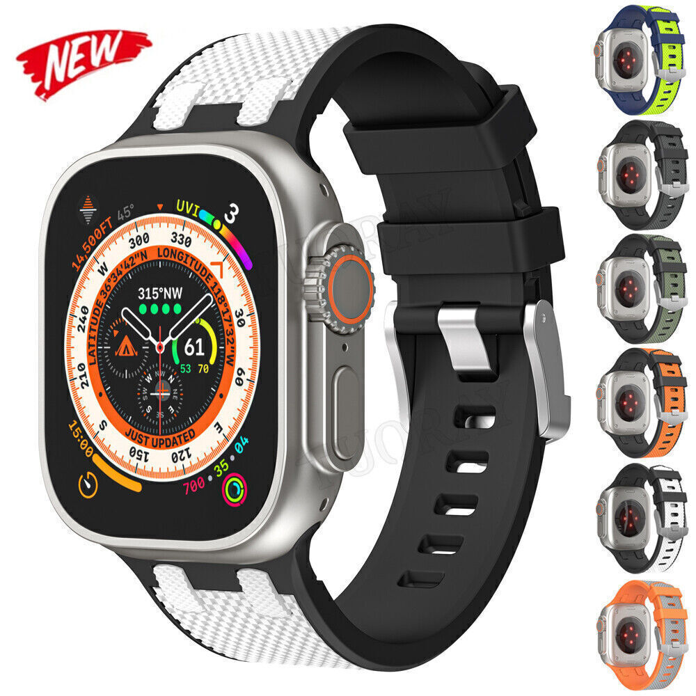 Sport Silicone Wrist Band Strap For Apple Watch Ultra 1 2 Series 9 8 7 6 5 4 SE