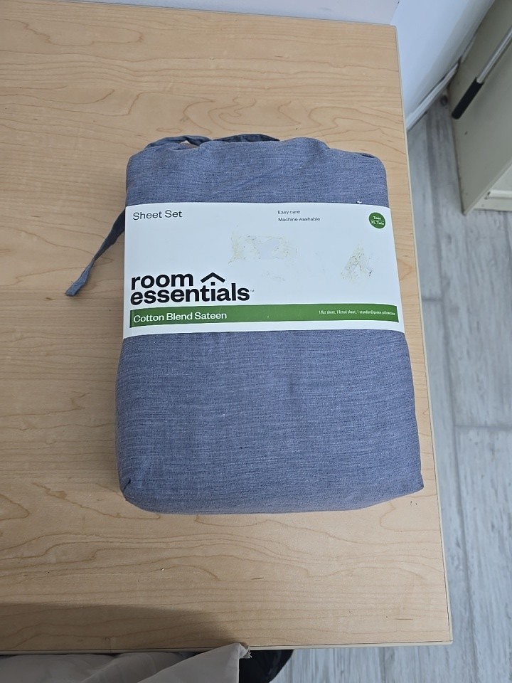 Room Essentials Cotton Blend Sateen Heather Navy Set Of 4 size twin/ xl twin