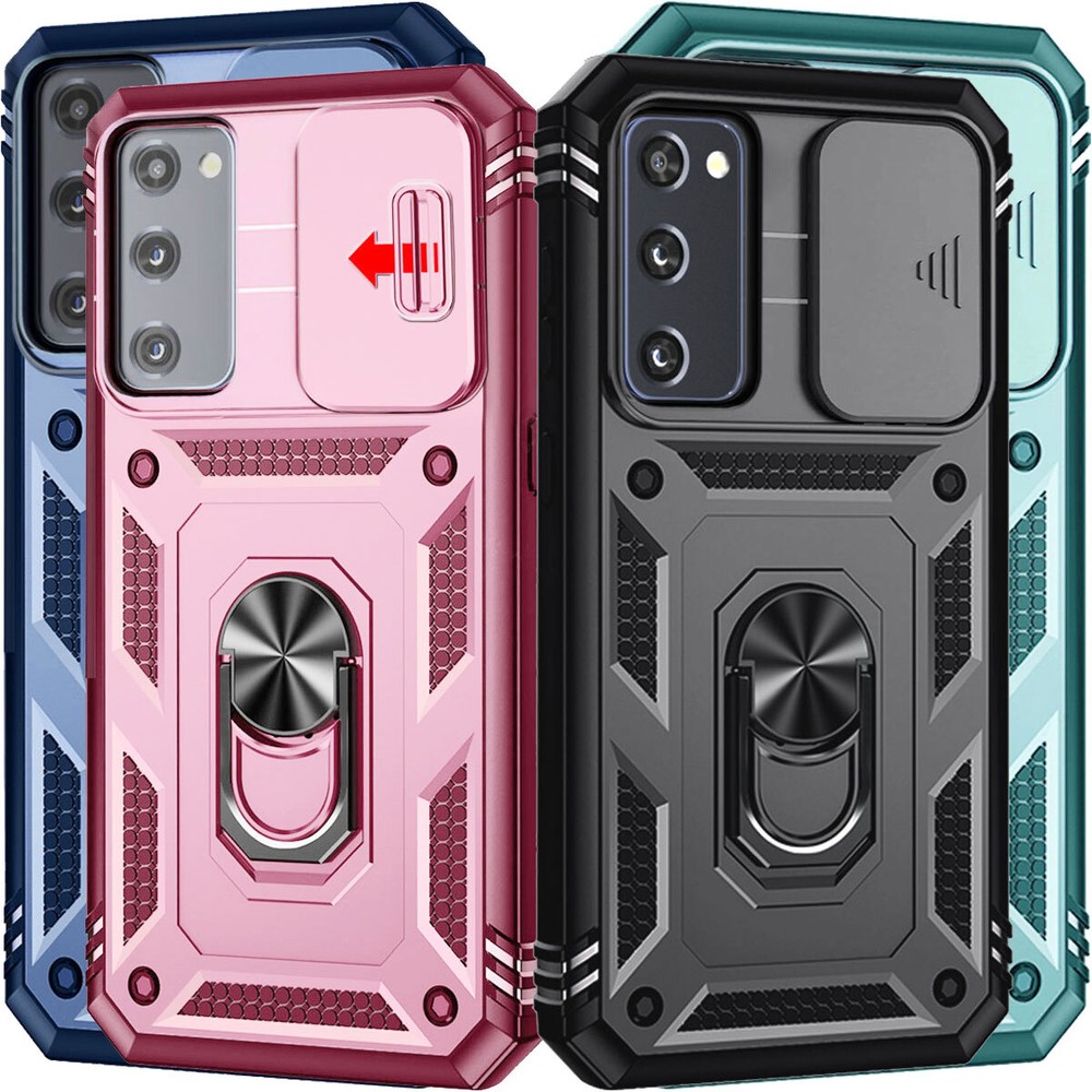 Rugged Camera Lens Slide Case with Kickstand for Samsung Galaxy S20 FE 5G