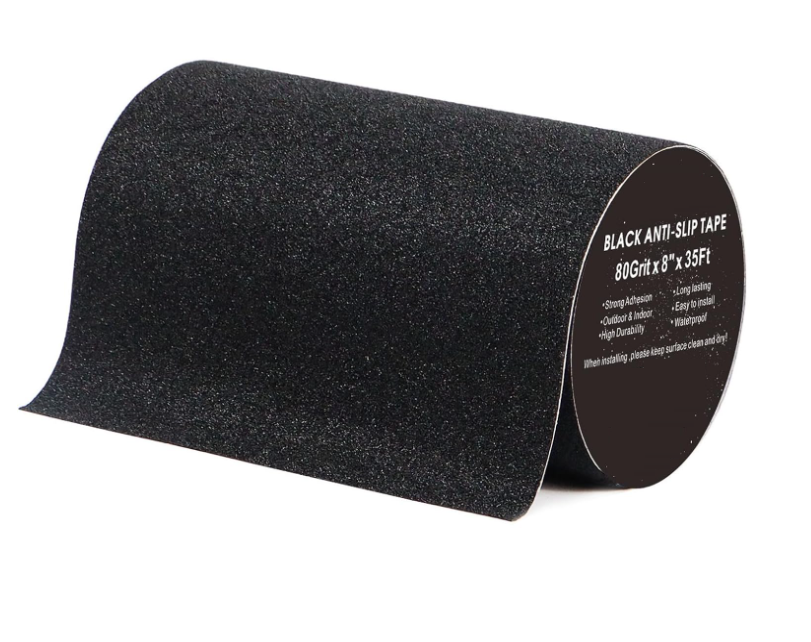 Cinta antideslizante negra 20 cm × 10 m, grano 80, ideal escaleras y monopatín.