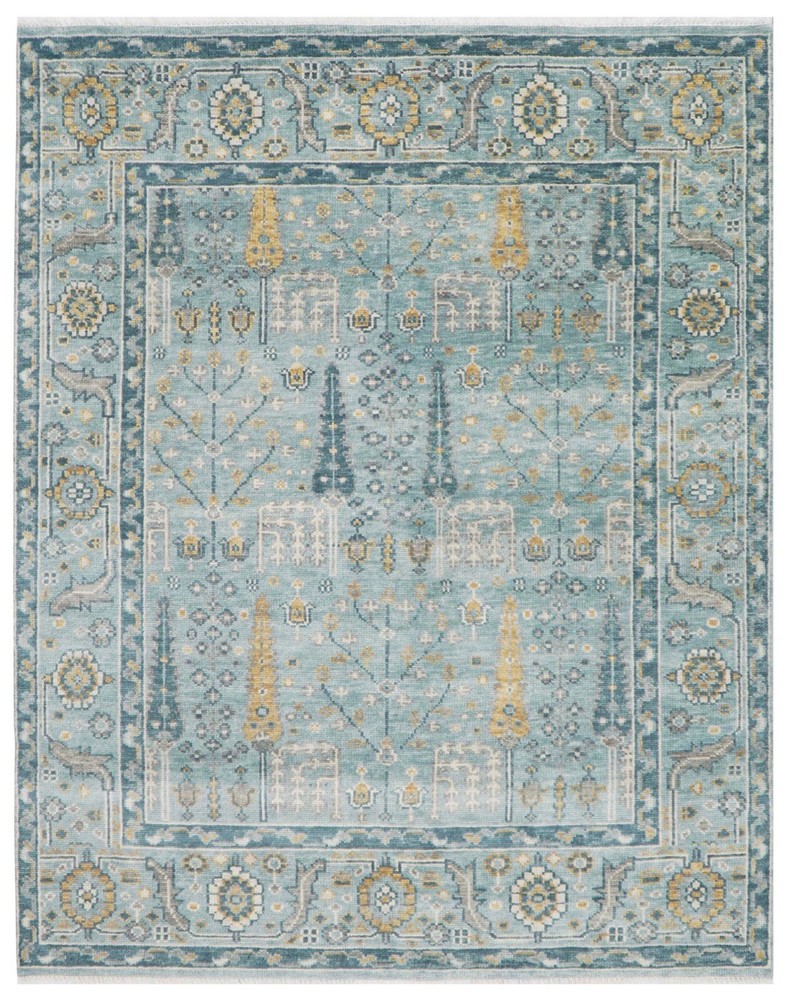 Hand Knotted Light Blue Tree of Life Living Room Area Rug 8x10 & 9x12 Wool Rug