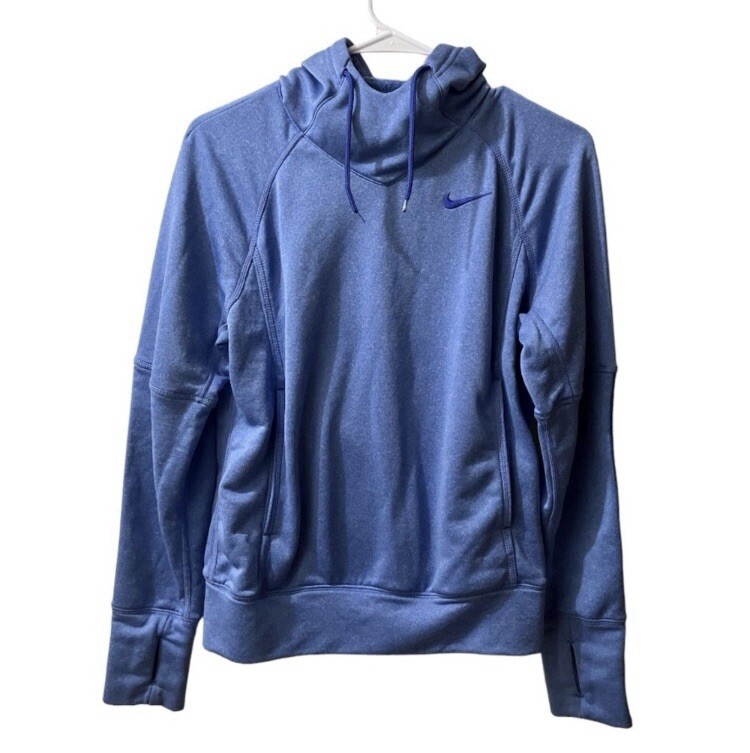 Nike Dri-Fit Hoodie Sweatshirt Stripe Womens Medium Thumb Holes Athleisure Blue