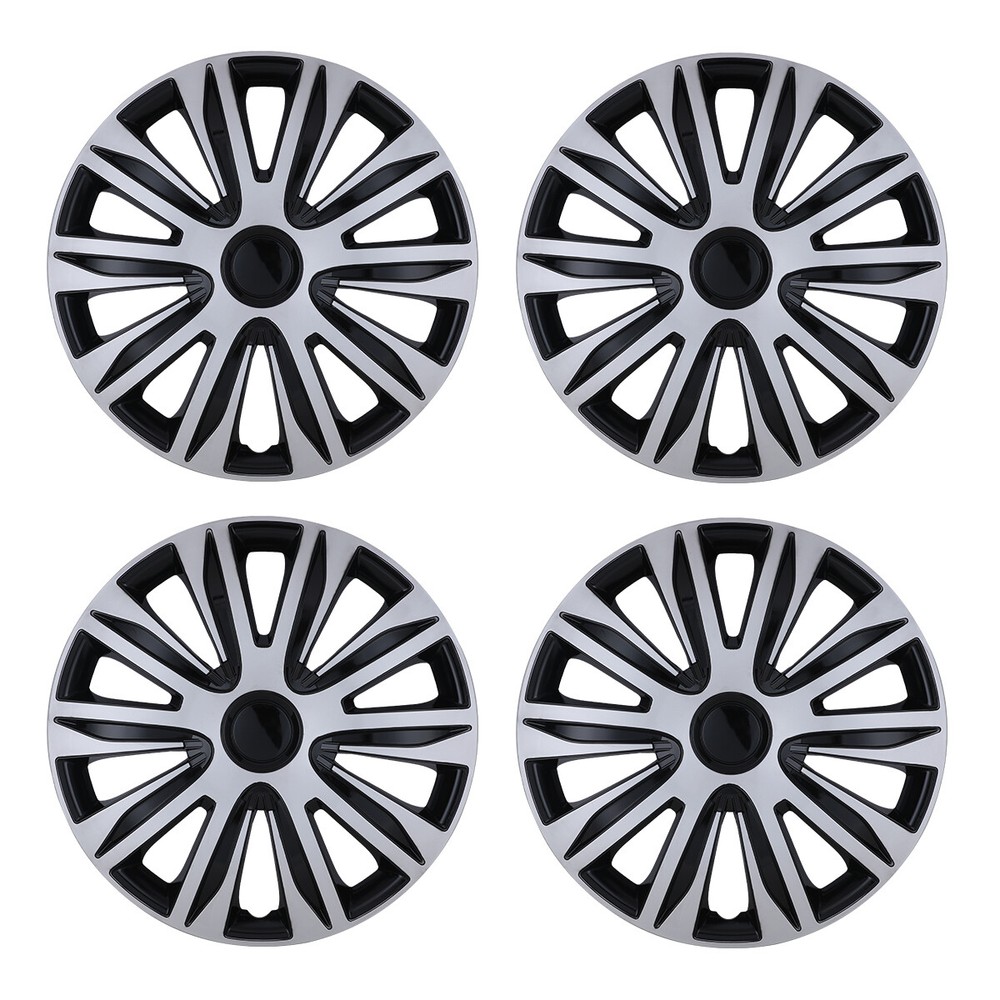 4PCS 13-Inch Black Silver Full Rim Hub Caps for R13 Tires & Steel Wheels