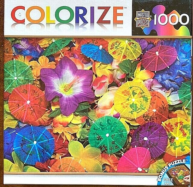 Aloha Complete 1000-Piece Puzzle 27x19 Vibrant Flowers & Tiny Umbrellas